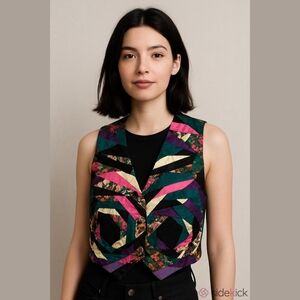 Vintage 80s Patchwork Quilted Wearable Art Vest Velvet